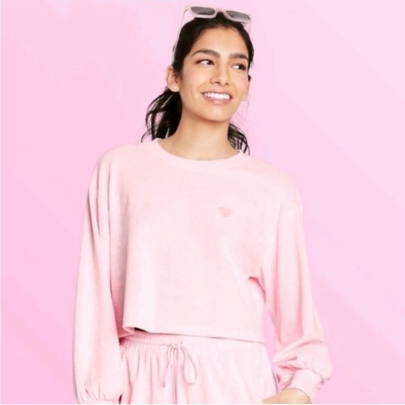 STONEY CLOVER Womens Terrycloth Jogger Set Pink Cropped Size M/L Limited Edition - Picture 1 of 8